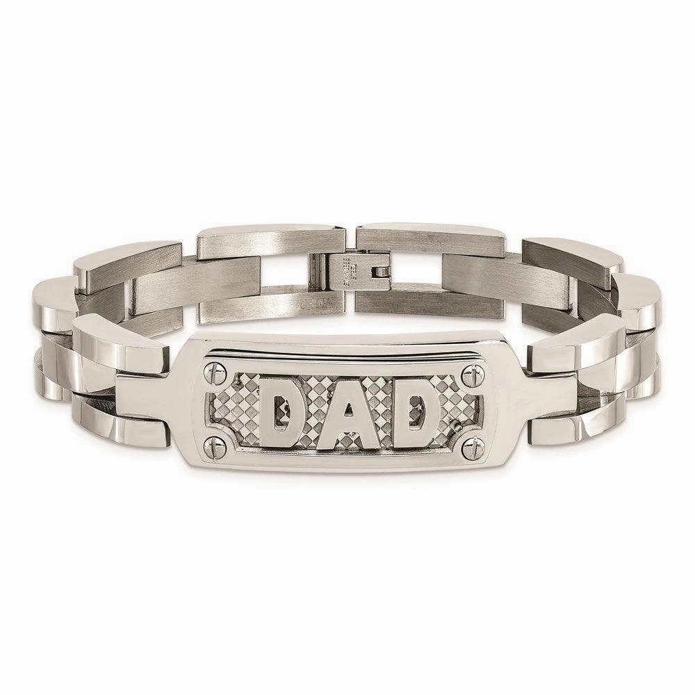 Stainless Steel Polished & Textured Dad Bracelet