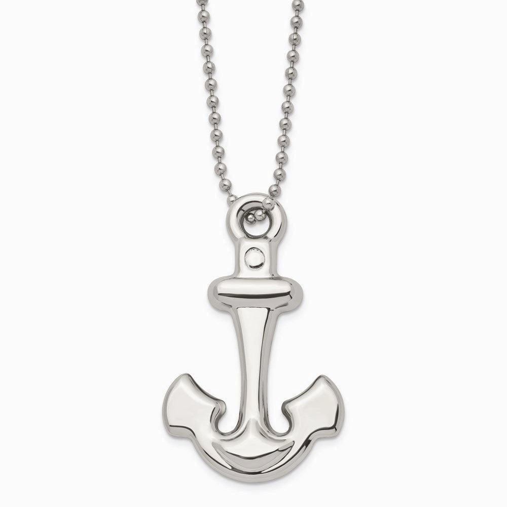 Stainless Steel Polished Anchor Mariner Cross Necklace