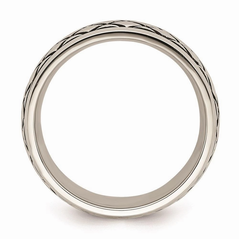 Stainless Steel Polished and Antiqued Checkered Pattern 8mm Band
