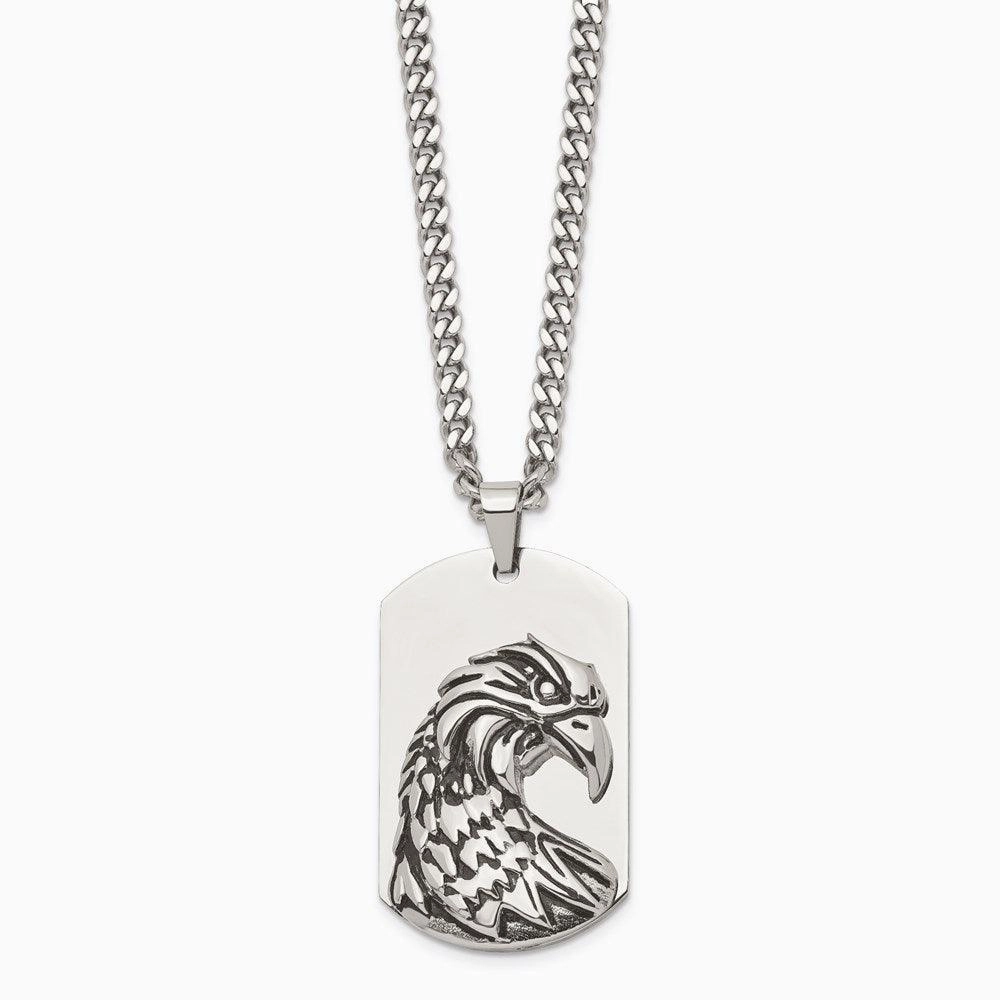 Stainless Steel Polished and Antiqued Eagle Necklace