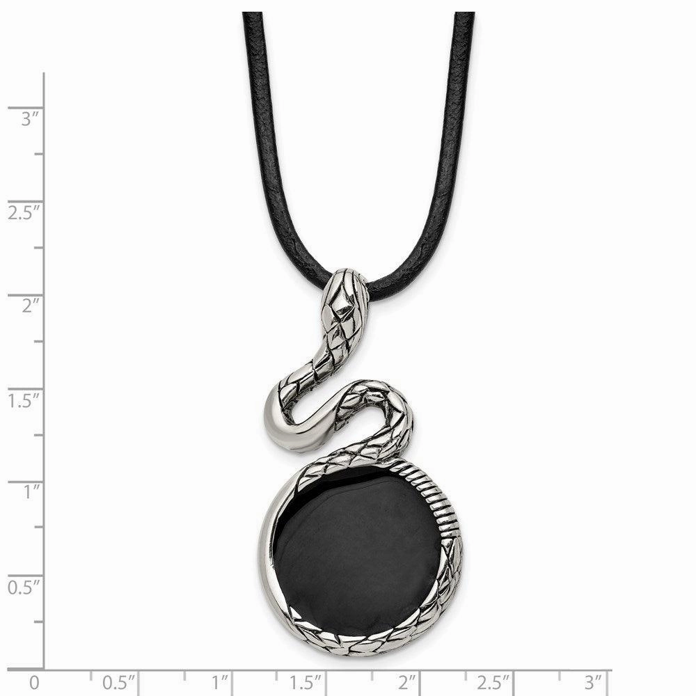 Stainless Steel Polished and Antiqued Enameled Snake Necklace