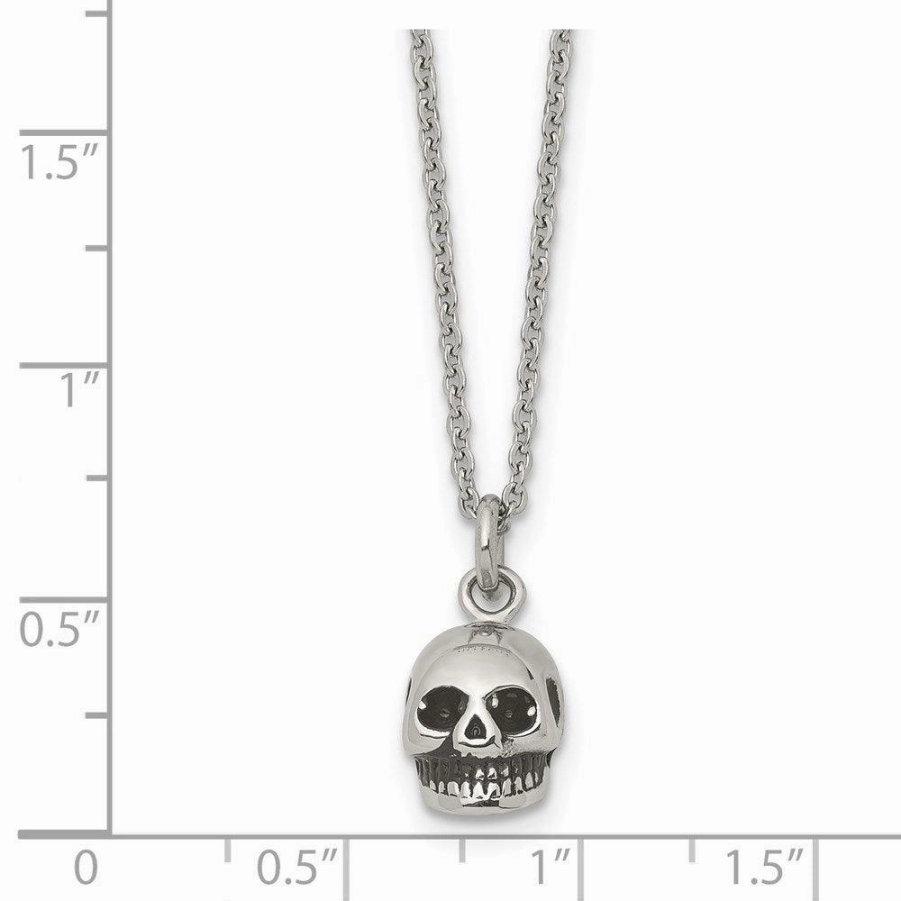 Stainless Steel Polished and Antiqued Skull Necklace