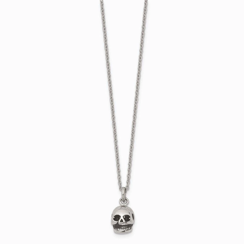 Stainless Steel Polished and Antiqued Skull Necklace