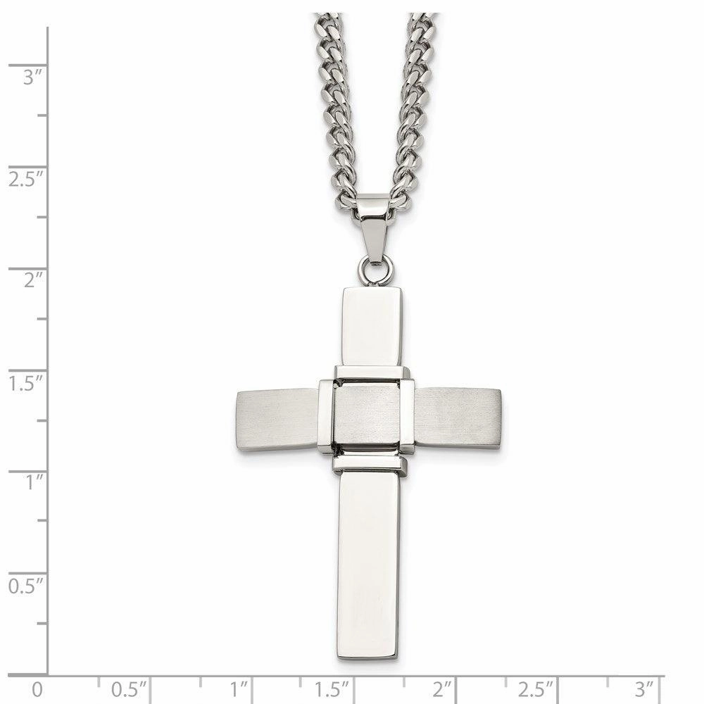 Stainless Steel Polished and Brushed Cross Necklace