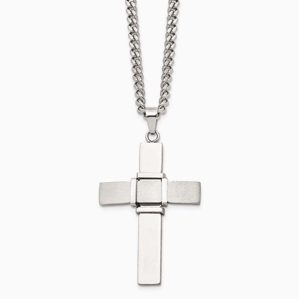 Stainless Steel Polished and Brushed Cross Necklace
