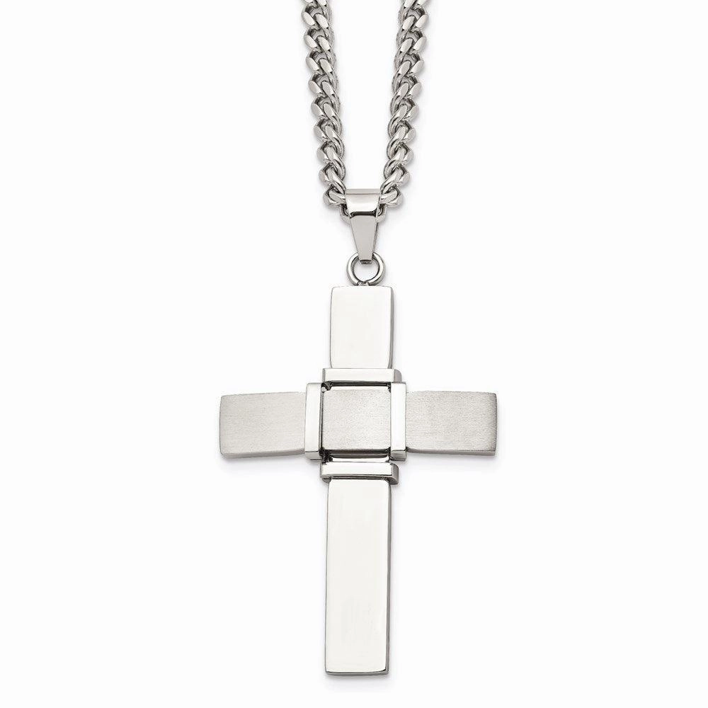 Stainless Steel Polished and Brushed Cross Necklace
