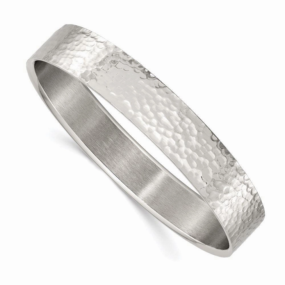 Stainless Steel Polished and Brushed Hammered Bangle