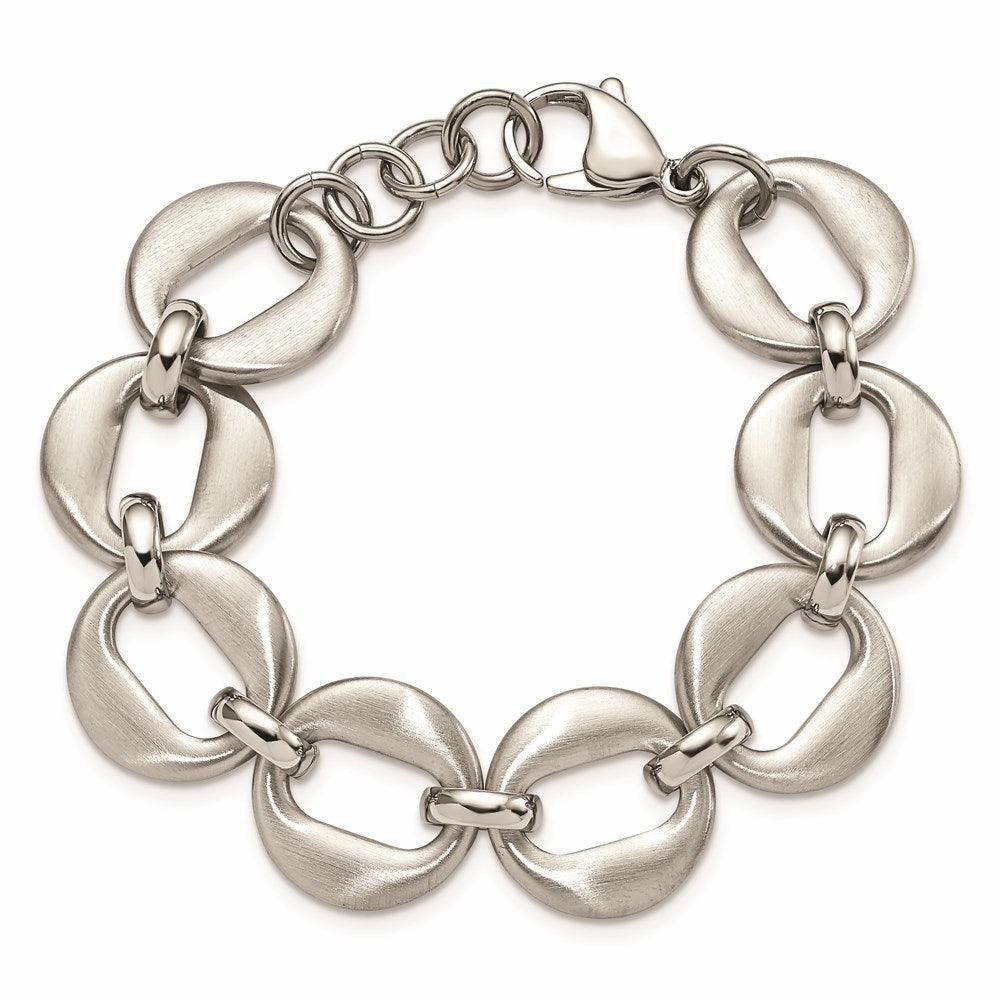 Stainless Steel Polished and Brushed w/.7in ext. Bracelet