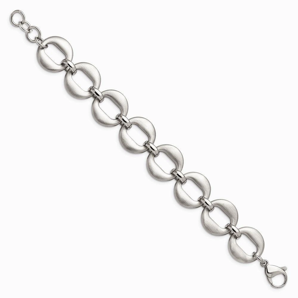 Stainless Steel Polished and Brushed w/.7in ext. Bracelet
