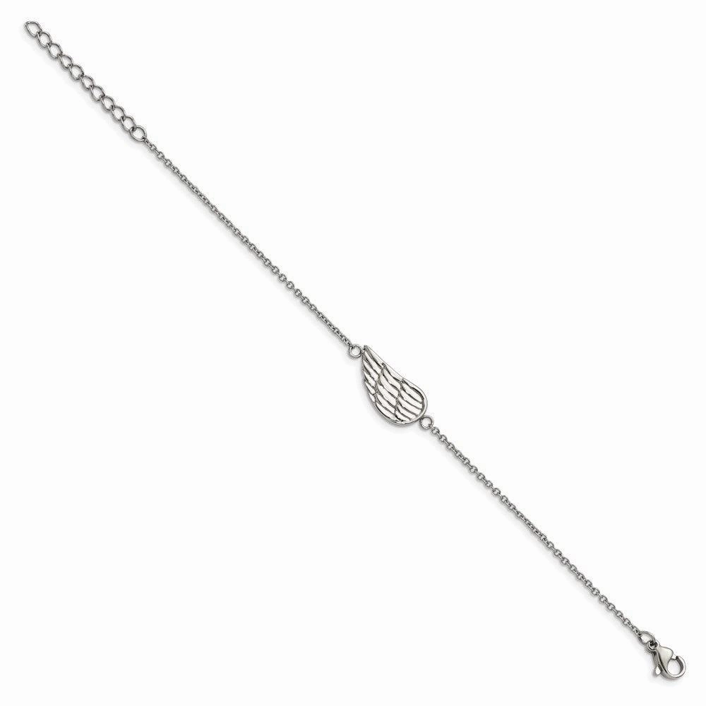 Stainless Steel Polished and Brushed with 1.25in ext. Angel Wing Bracelet