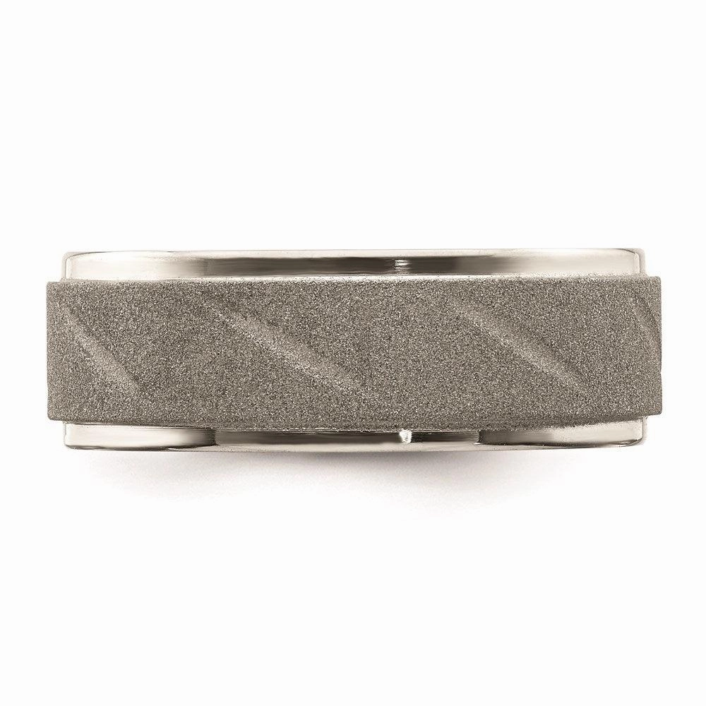 Stainless Steel Polished and Satin Beveled Edge 8mm Band