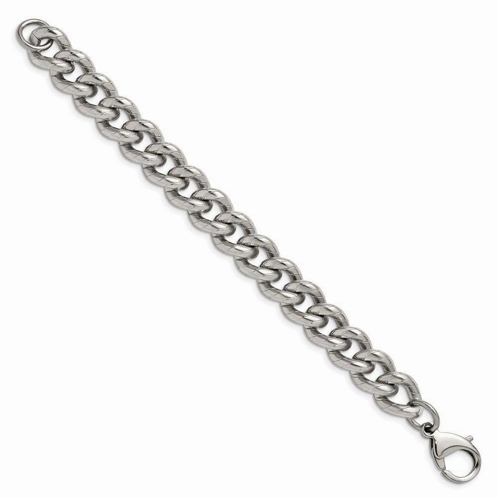 Stainless Steel Polished and Textured 14.5mm Curb 8in Bracelet