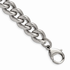 Stainless Steel Polished and Textured 14.5mm Curb 8in Bracelet