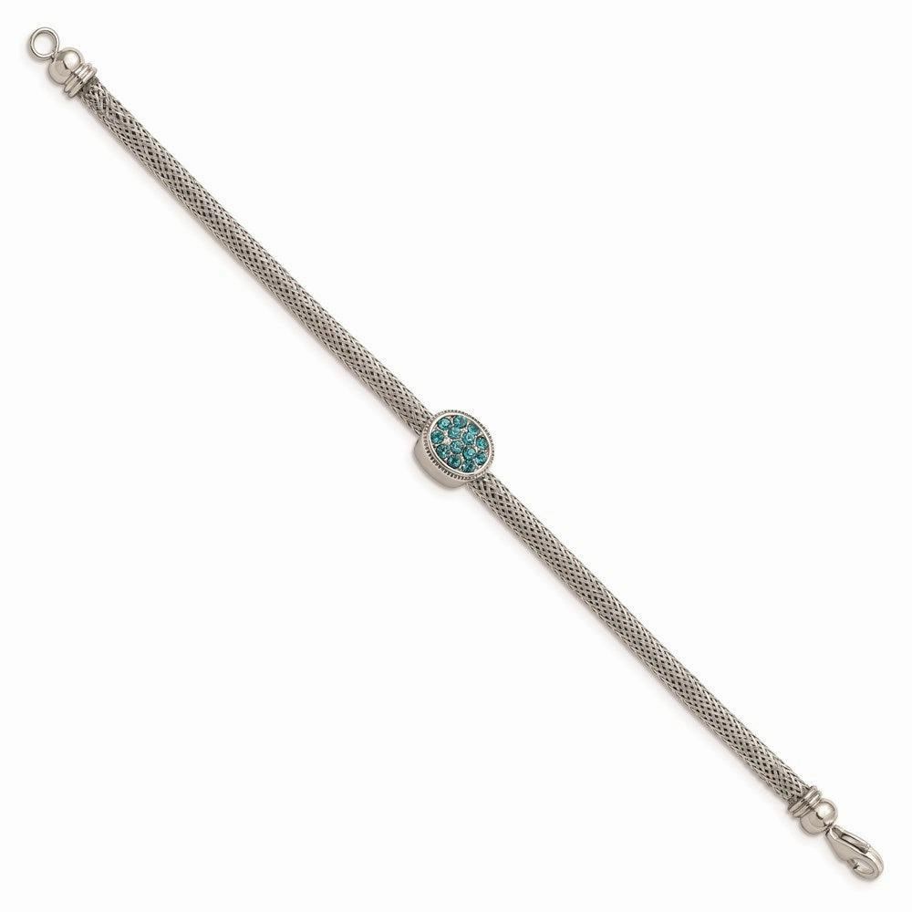 Stainless Steel Polished and Textured Blue Crystal 7.25in. Bracelet