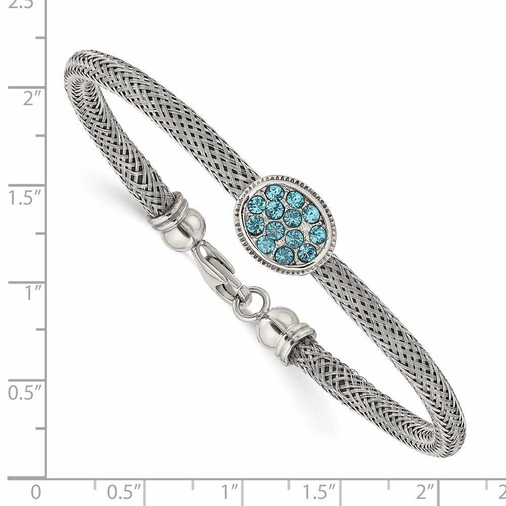 Stainless Steel Polished and Textured Blue Crystal 7.25in. Bracelet