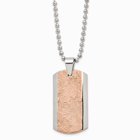 Stainless Steel Polished and Textured Brown IP-plated Necklace