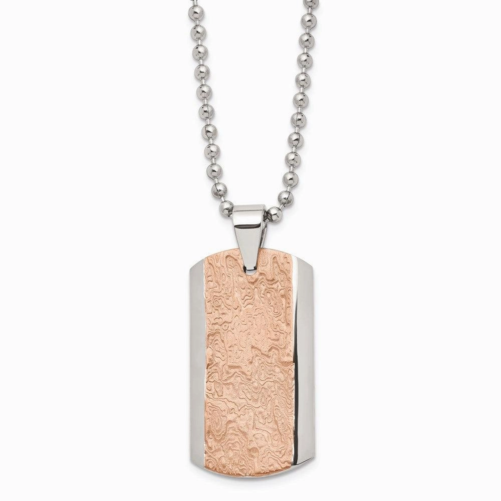 Stainless Steel Polished and Textured Brown IP-plated Necklace