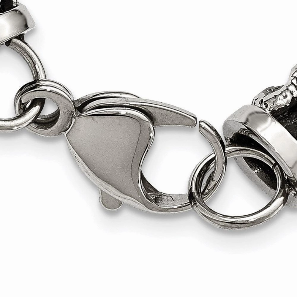Stainless Steel Polished Antiqued Dragon Black Braided Leather Bracelet
