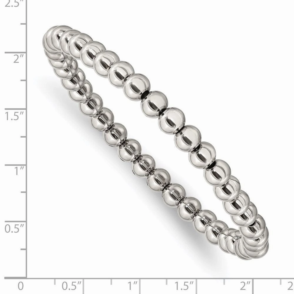 Stainless Steel Polished Beaded Stretch Bracelet