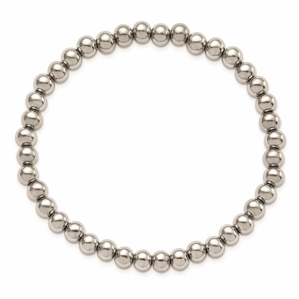 Stainless Steel Polished Beaded Stretch Bracelet