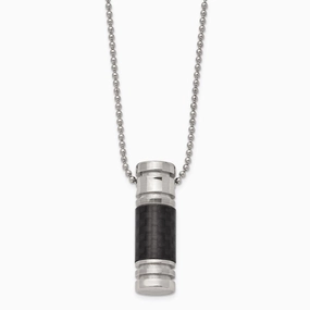 Stainless Steel Polished Black Carbon Fiber Inlay 22in Necklace