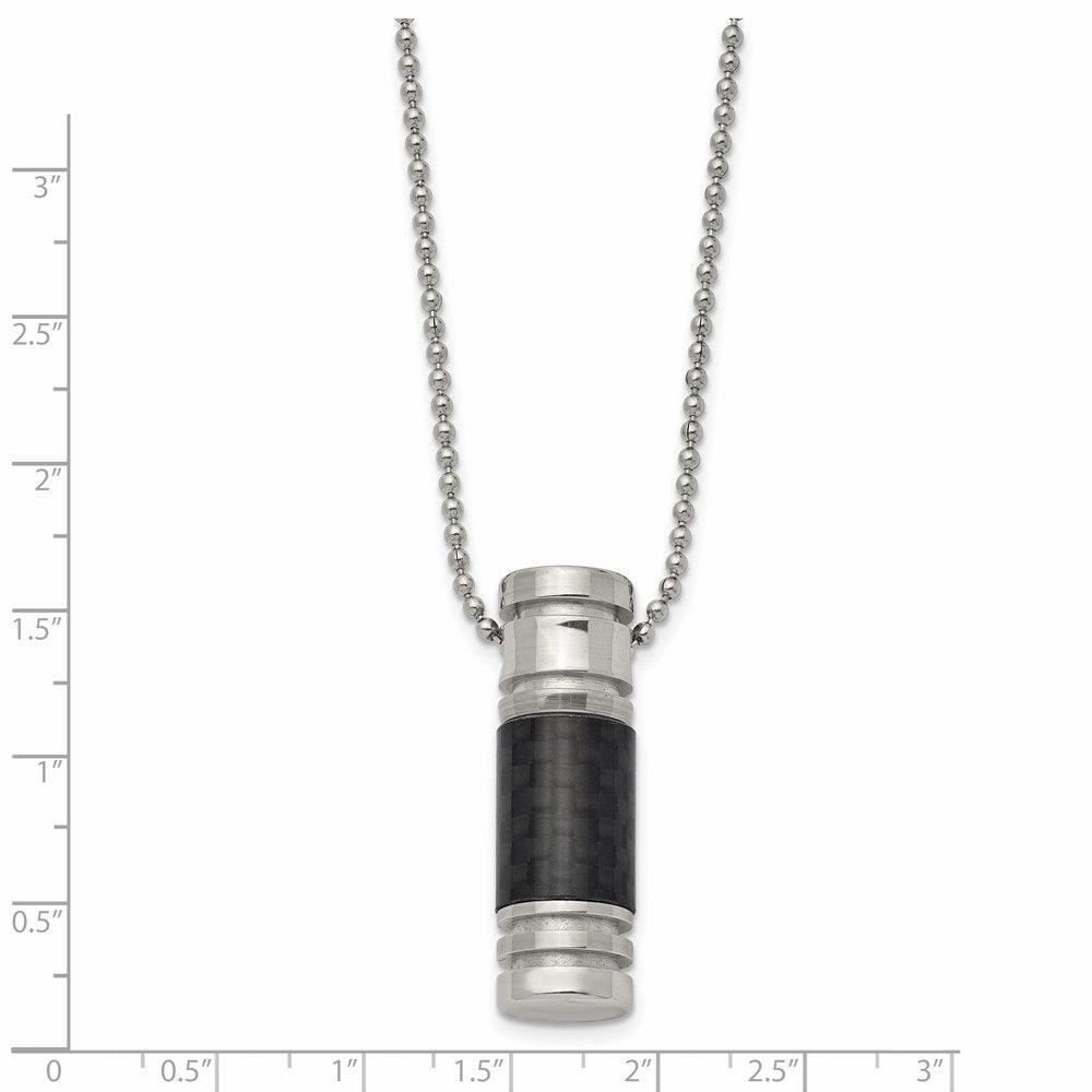 Stainless Steel Polished Black Carbon Fiber Inlay 22in Necklace