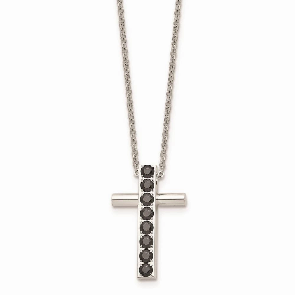 Stainless Steel Polished Black CZs Cross Necklace
