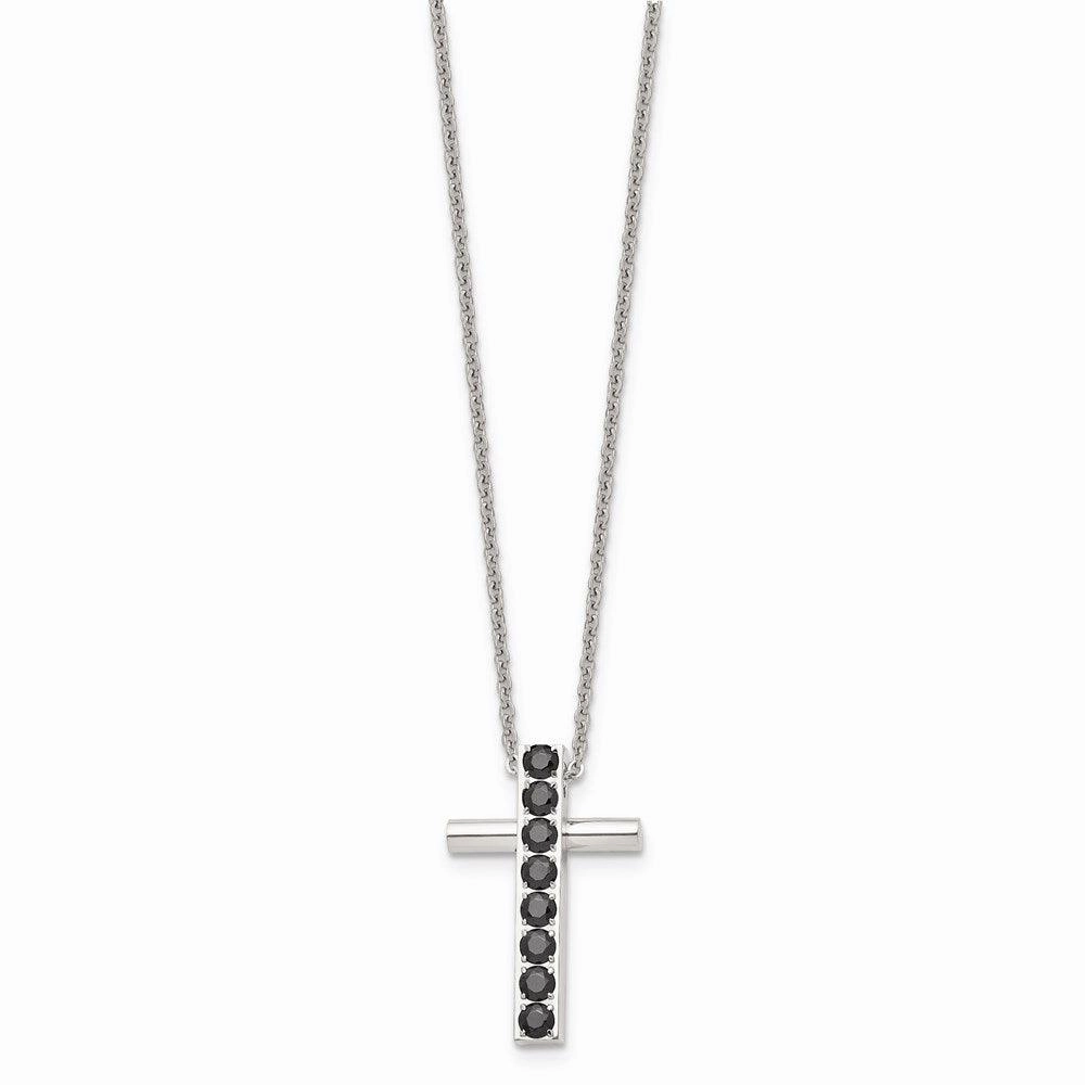 Stainless Steel Polished Black CZs Cross Necklace