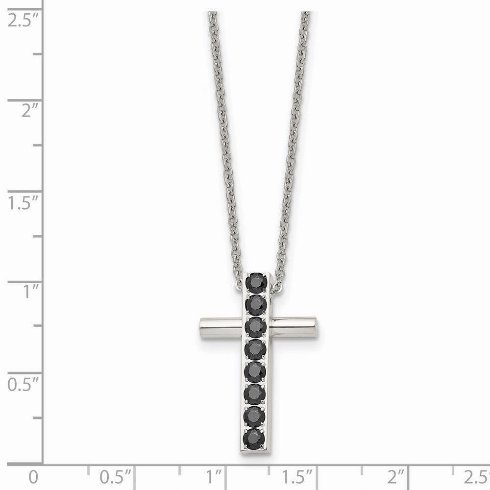 Stainless Steel Polished Black CZs Cross Necklace