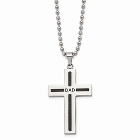 Stainless Steel Polished Black IP Cable Dad Cross Necklace