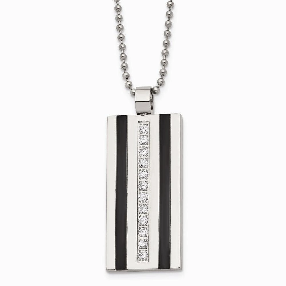 Stainless Steel Polished Black IP CZ Necklace