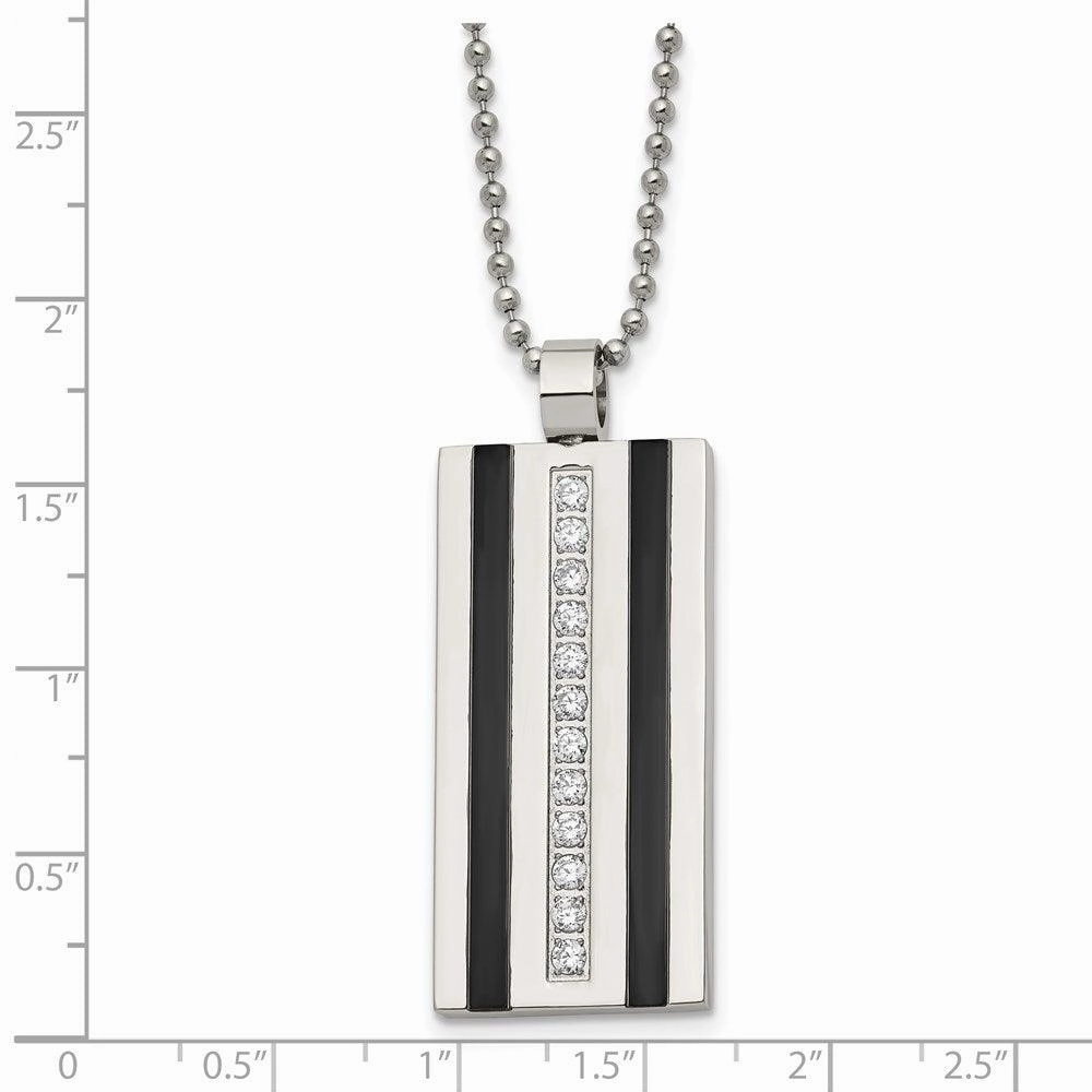 Stainless Steel Polished Black IP CZ Necklace
