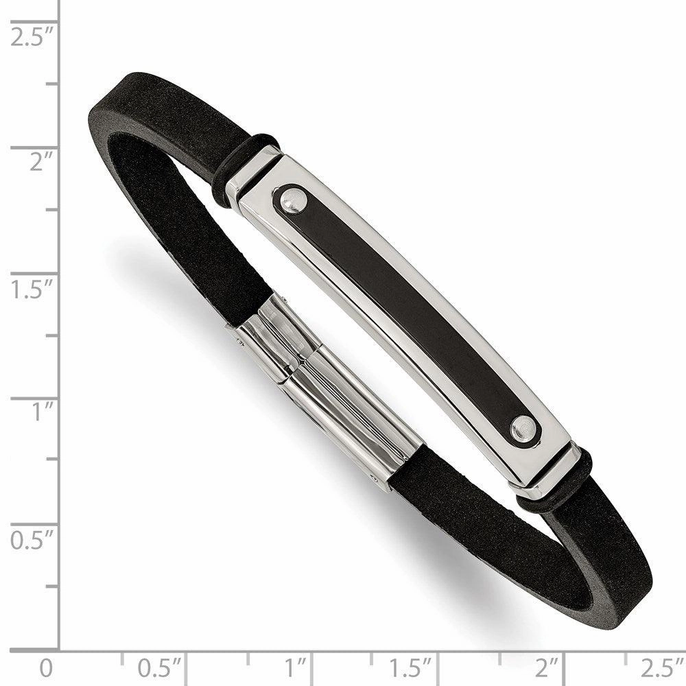 Stainless Steel Polished Black IP-plated Black Rubber 8.25in Bracelet