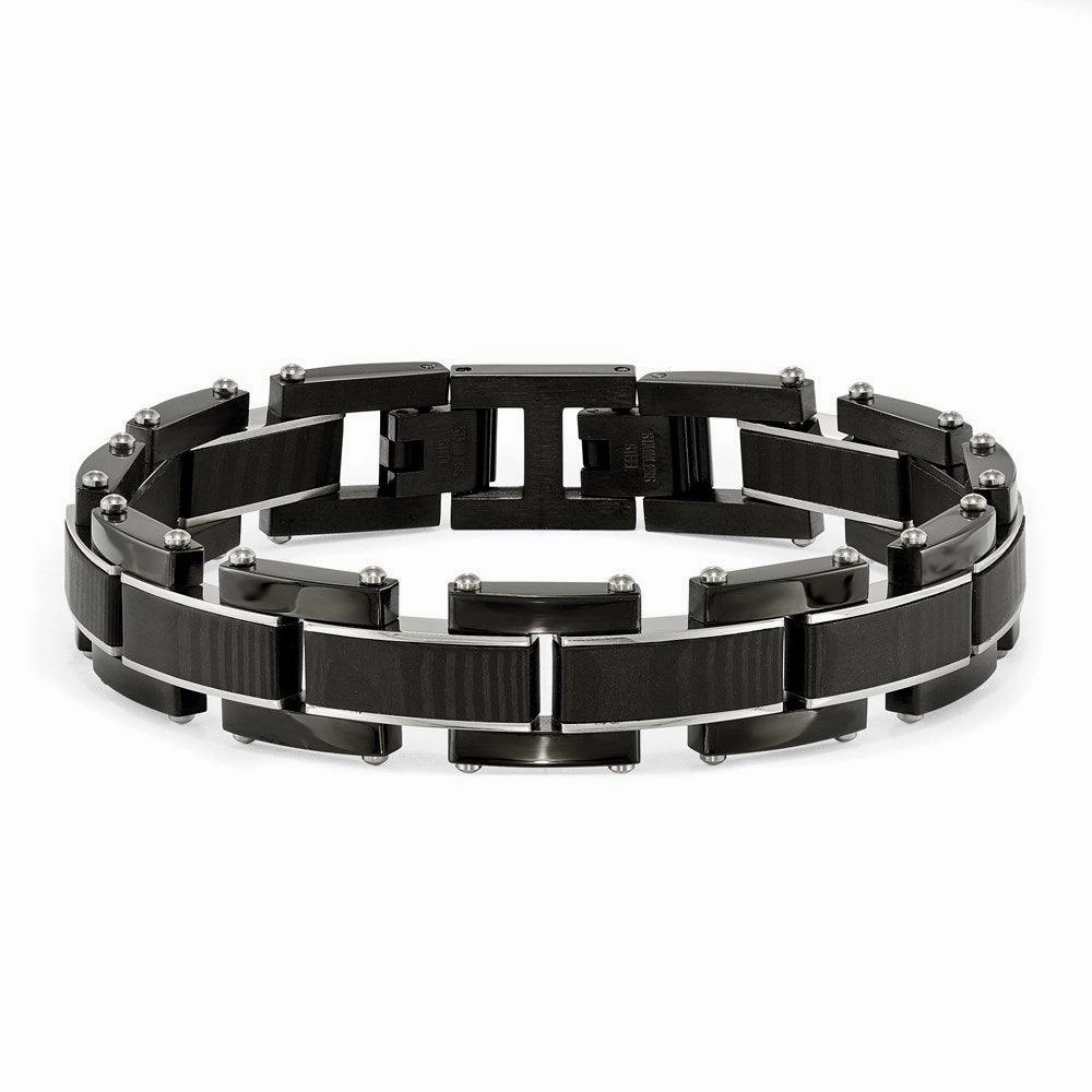 Stainless Steel Polished Black IP-plated w/solid Carbon Fiber Inlay 8.5in B