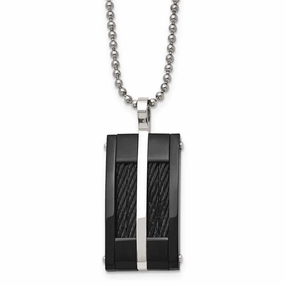 Stainless Steel Polished Black IP-plated Wire Necklace