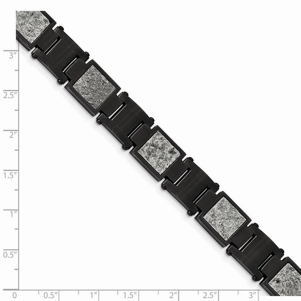 Stainless Steel Polished Black IP w/Sedimentary Rock Inlay 8.5in Bracelet