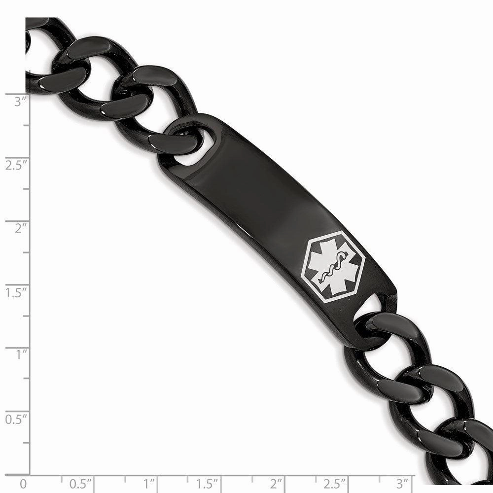 Stainless Steel Polished Black IP w/White Enamel 8.25in MED ID Bracelet