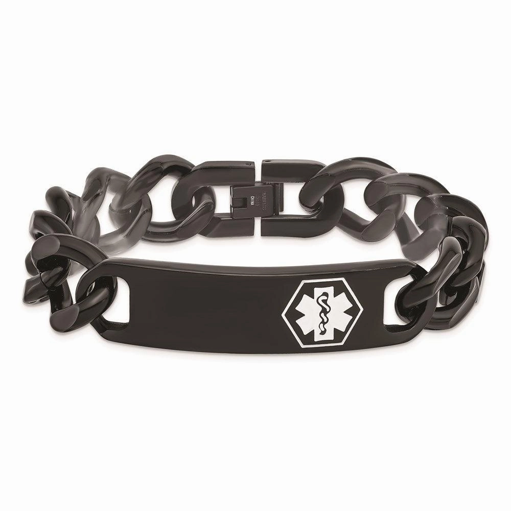Stainless Steel Polished Black IP w/White Enamel 8.25in MED ID Bracelet