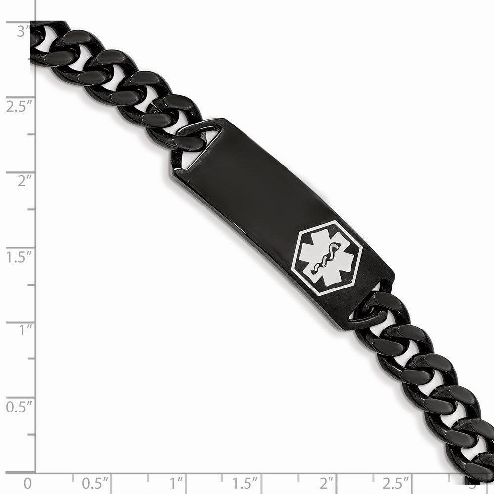 Stainless Steel Polished Black IP w/White Enamel 8in MED ID Bracelet