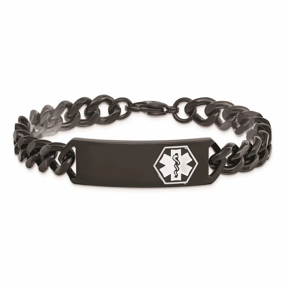 Stainless Steel Polished Black IP w/White Enamel 8in MED ID Bracelet