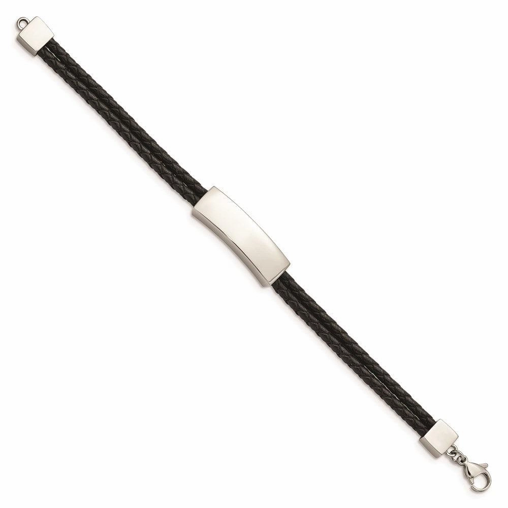 Stainless Steel Polished Black Leather 2 Strand 7in ID Bracelet