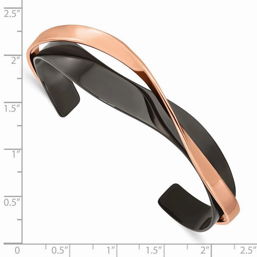 Stainless Steel Polished Black/Rose IP-plated Layered & Twisted Bangle