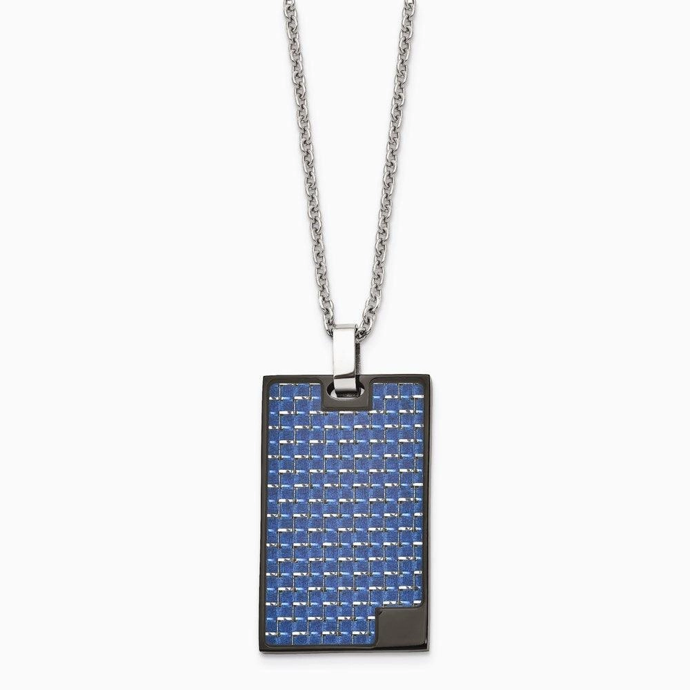 Stainless Steel Polished BlackIP-plated w/Blue Carbon Fiber Inlay Necklace