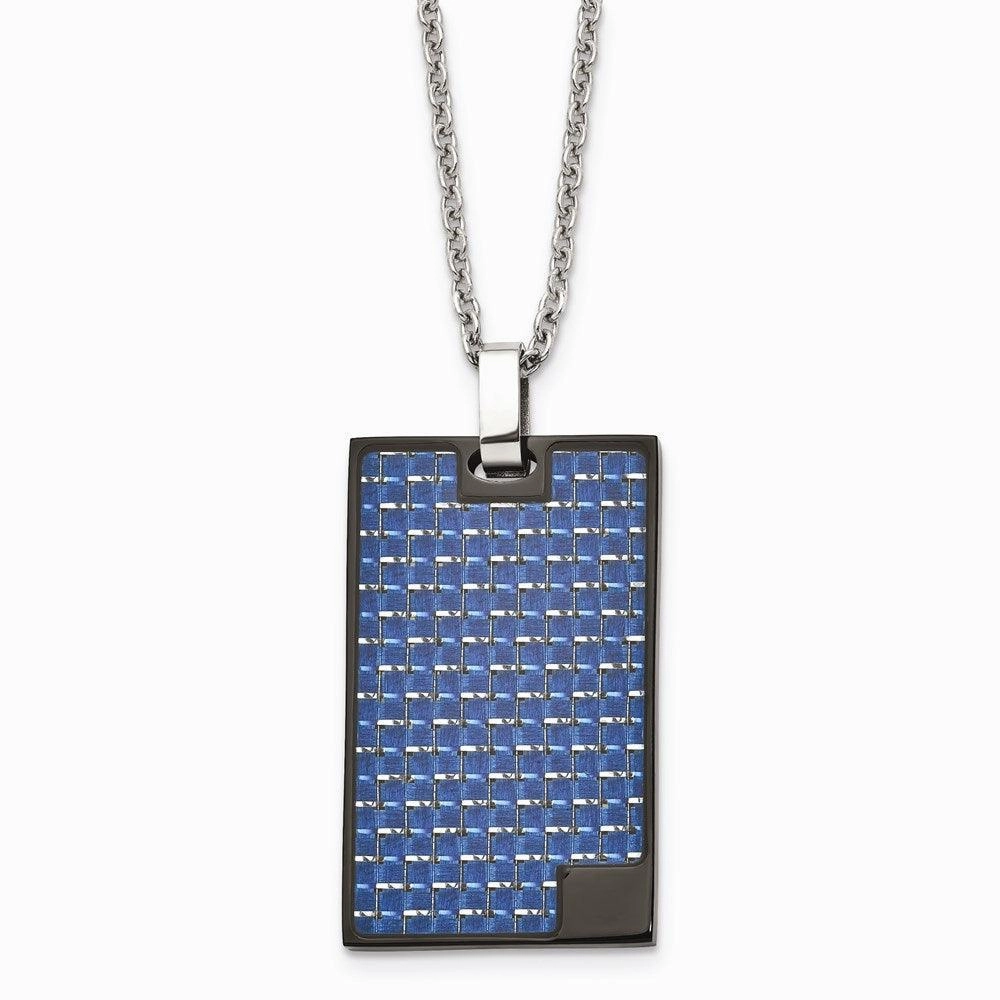Stainless Steel Polished BlackIP-plated w/Blue Carbon Fiber Inlay Necklace