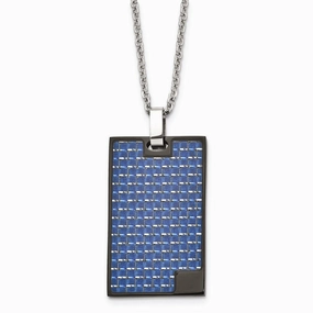 Stainless Steel Polished BlackIP-plated w/Blue Carbon Fiber Inlay Necklace