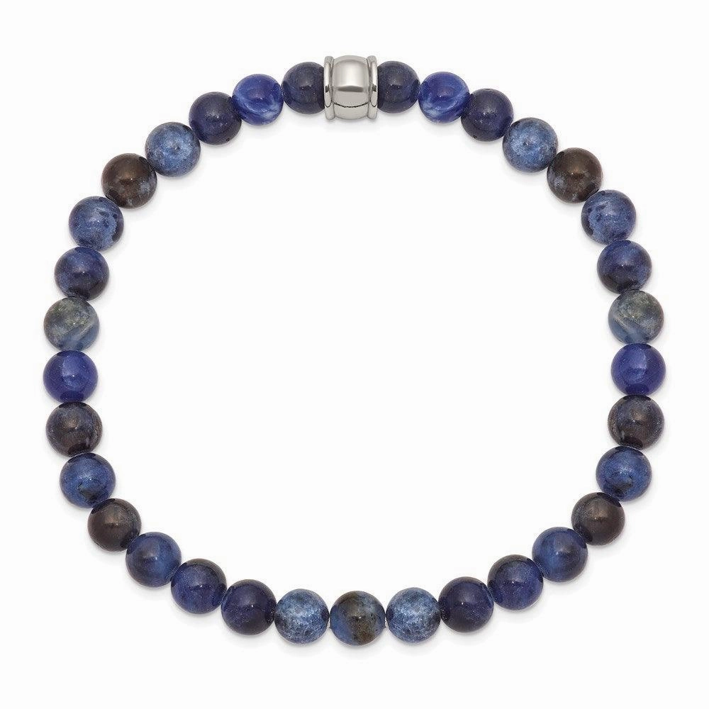 Stainless Steel Polished Blue Sodalite Stretch Bracelet
