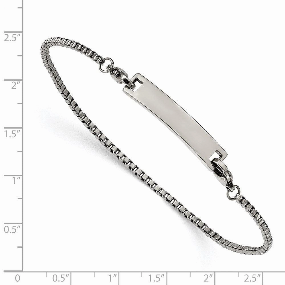 Stainless Steel Polished Box Chain w/Removeable ID Plate 8.5in Bracelet