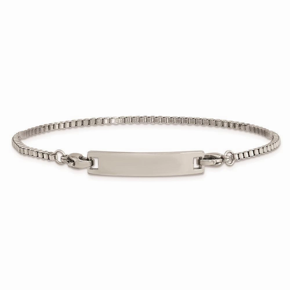 Stainless Steel Polished Box Chain w/Removeable ID Plate 8.5in Bracelet