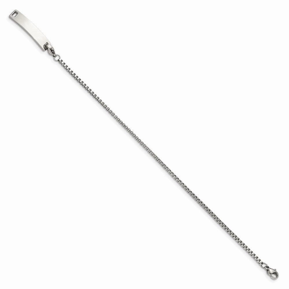 Stainless Steel Polished Box Chain w/Removeable ID Plate 8.5in Bracelet
