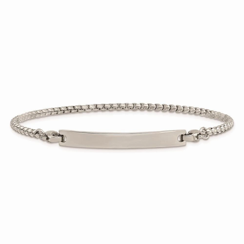 Stainless Steel Polished Box Chain w/Removeable ID Plate 8.5in Bracelet